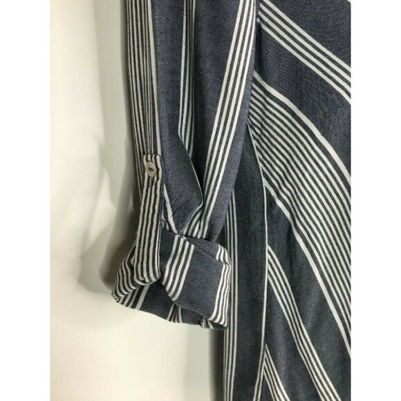 Alythea Small Blue Striped Hi Low Long Sleeve Roll up Blouse - Picture 3 of 6